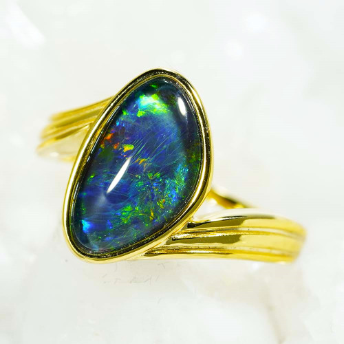 OCEANIC RAINBOW GOLD PLATED AUSTRALIAN OPAL RING